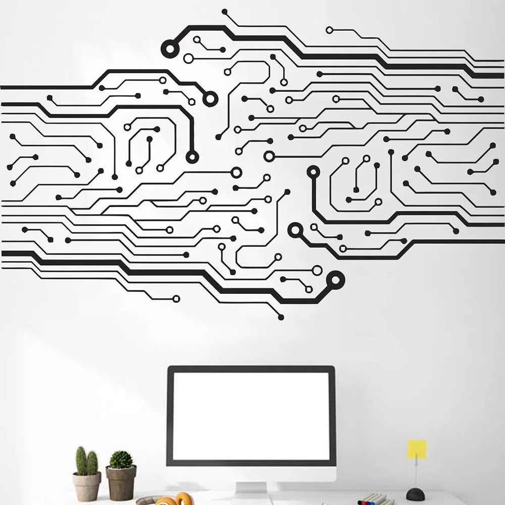 Circuit Board Wall Decal Technology Vinyl Wall Decals Game Gamer Room Decor Sticker Computer IT Sticker Office