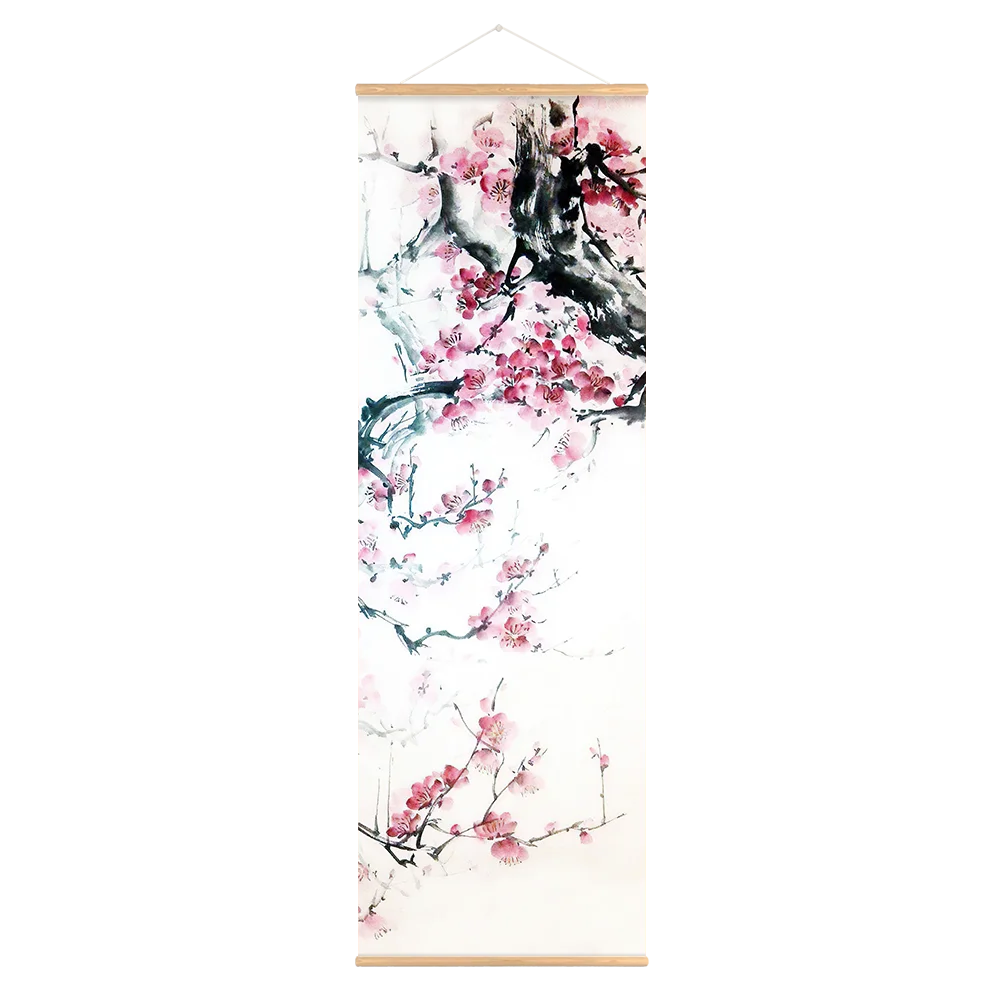 Chinese Plum Blossom Scroll Hanging Canvas Poster Vintage Flower Wall Picture Scroll Painting For Living Room Office