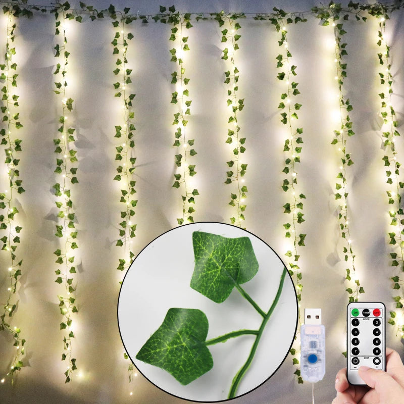 12pcs Artificial Plants Balcony Decorations Liana Led Leaf Garland Silk Rattan Leaf Vine Room Decor Home Living
