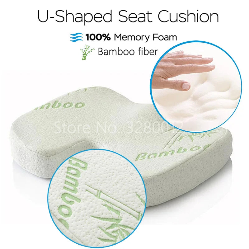 2 In 1 Bamboo Fiber Memory Foam Seat Cushion Back Cushion Slow Rebound Waist Support Set for Home Office Health Care