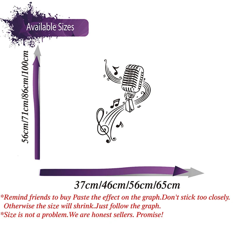 Large Microphone Music Notes Wall Decal Playroom Office Rock Jazz Band Guitar Piano Micro Wall Sticker Classroom Vinyl