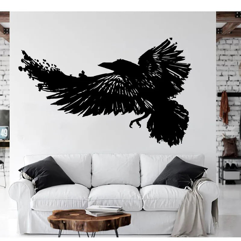 Large Raven Bird Wing Wall Sticker Office Playroom Bedroom Fly Crow Corbie Nature Animal Zoo Wall Decal Kids Room Vinyl