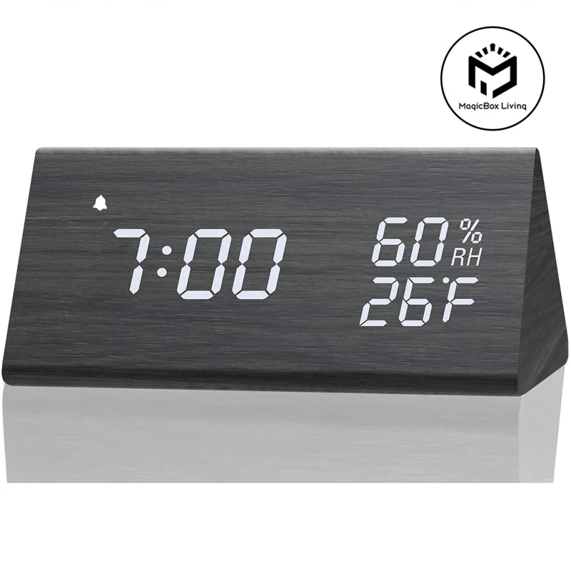 Wooden Alarm Clock Clock LED Time Display USB Charger Humidity and Temperature Detection Digital Alarm Clock