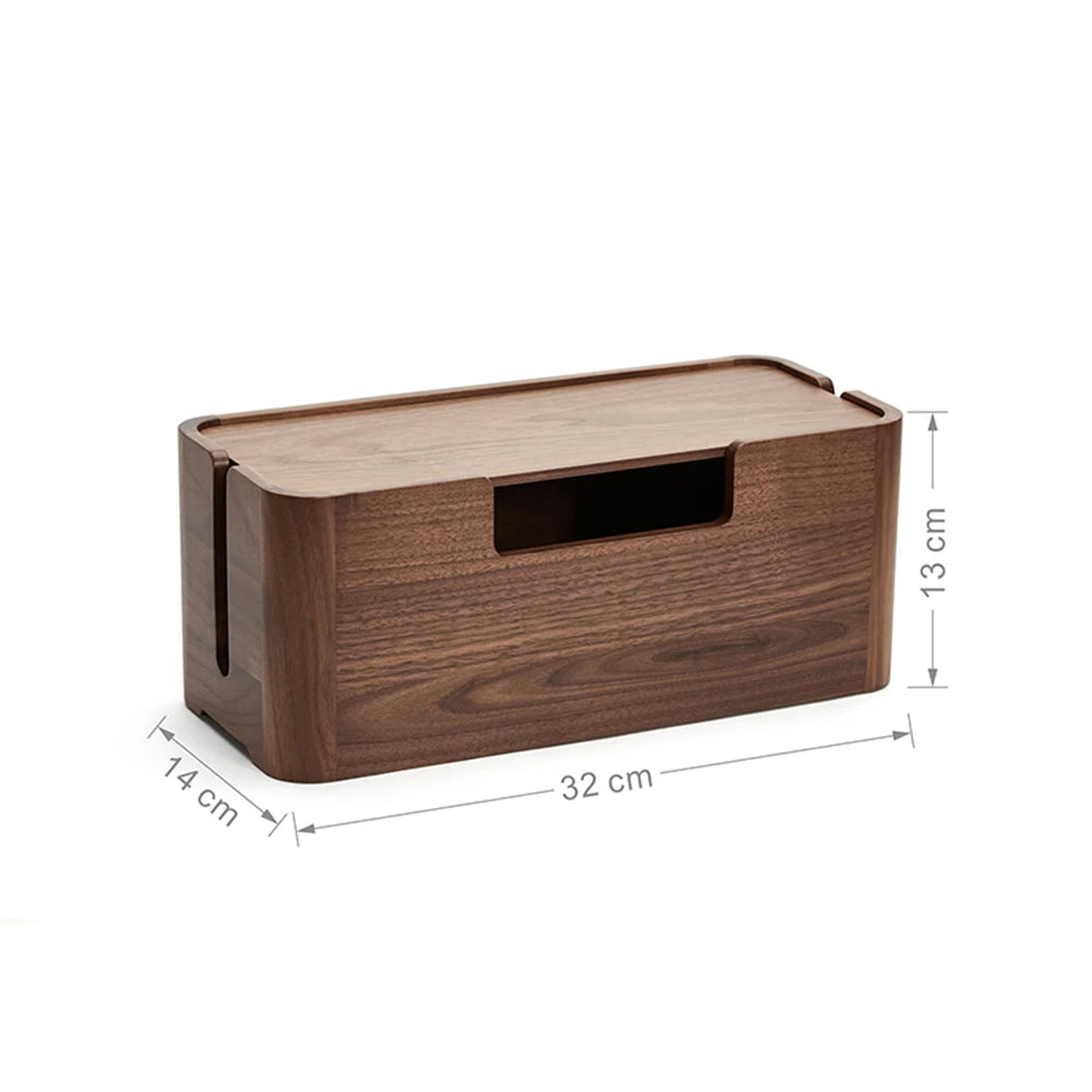 Cable Storage Box Wood Organizer Desktop Clip Holder For TV Box Management Black Walnut Wood Storage Box - CableWinder