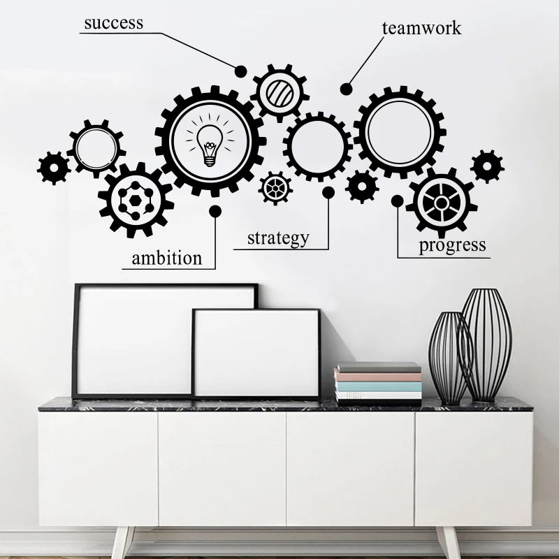 Removable Wall Sticker with Gear Mechanism Engineering Vinyl Carving Teamwork Office Poster Room Decoration Fashion