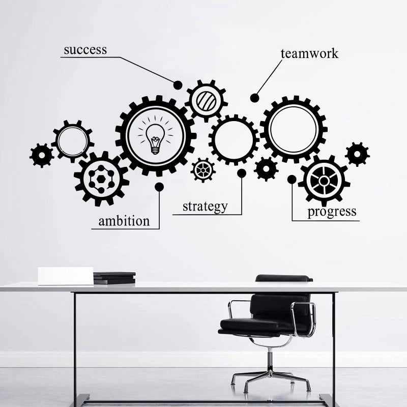 Removable Wall Sticker with Gear Mechanism Engineering Vinyl Carving Teamwork Office Poster Room Decoration Fashion
