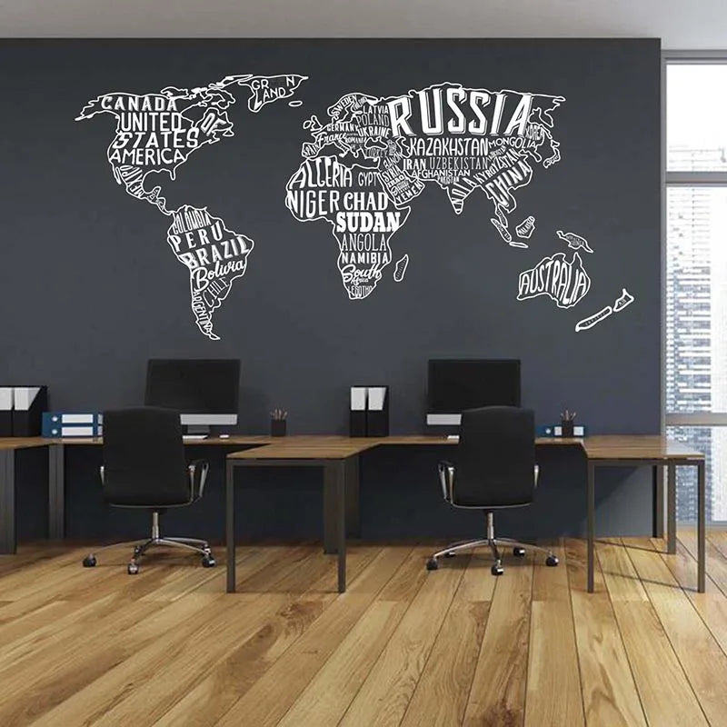 Large World Map Collage Wall Sticker Office Classroom World Map Earth Globa Wall Decal School Bedroom Vinyl Decor