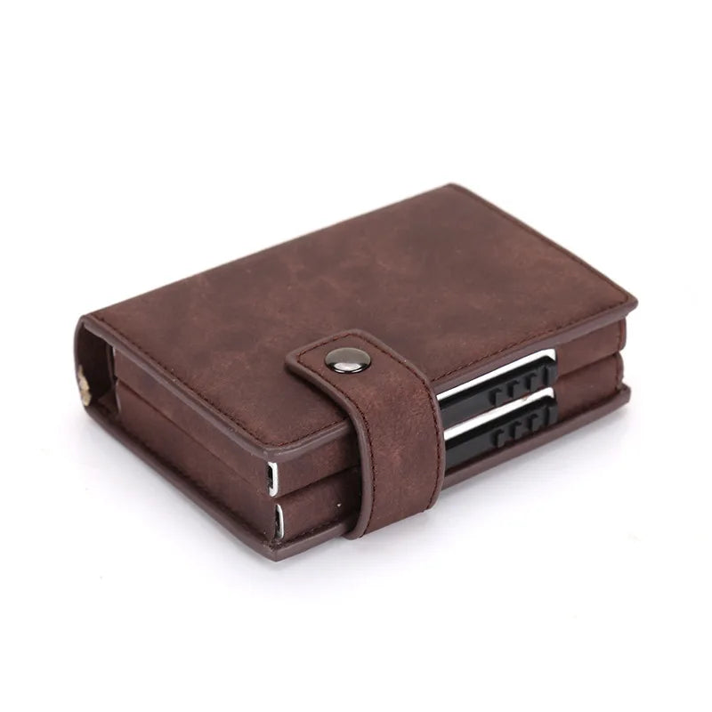 PUOU Men Card ID Holder Card Box Double Card Wallet Aluminium RFID Blocking Metal Card Package Card Holder Credit Card