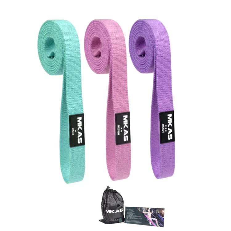 MKAS Fitness Long Resistance Bands Workout Fabric Set Exercise Elastic Booty Bands For Pull Up Woman Assist 3-Piece Leg