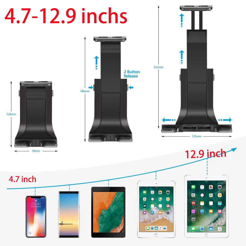 tablet holder and phone holder for Microphone stand ABC plastic mount for Apple Ipad for Iphone 4.5-10.5’’ ereader car