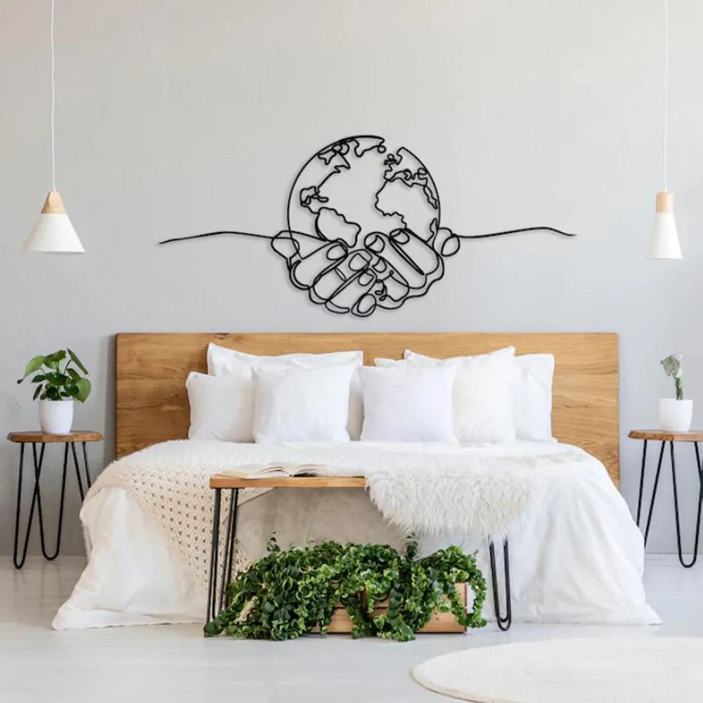 Large Planet In Hands Global Map Wall Decal Office Teamwork Success Inspirational Quote Wall Sticker Bedroom Home Decor