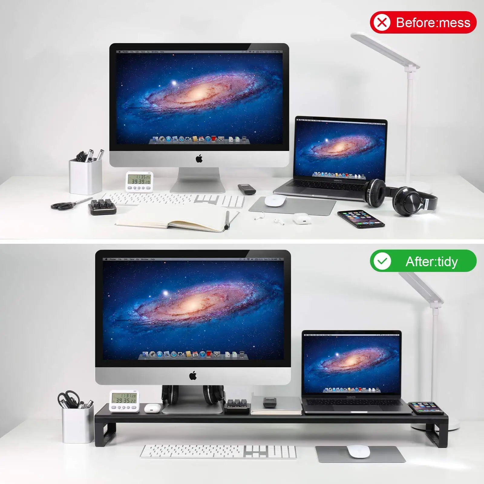 Dual Monitor Stand Holder Metal Riser with Wireless Charging USB Hub Ports Support Transfer Data,Keyboard and Mouse