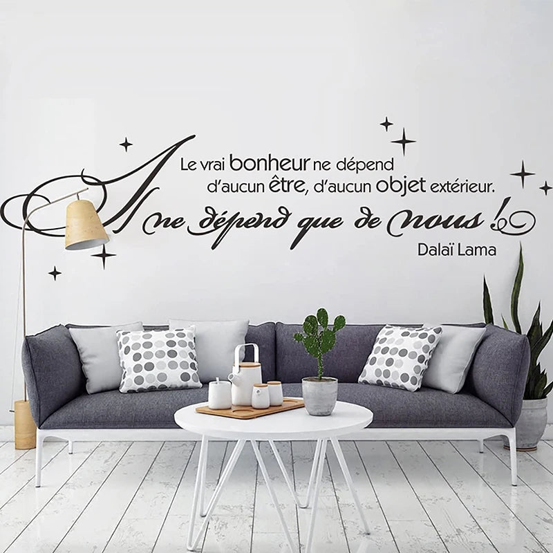 French True Happiness Does Not Depend On Anyting Wall Sticker Living Room Office Inspirational Motivational Quote Wall