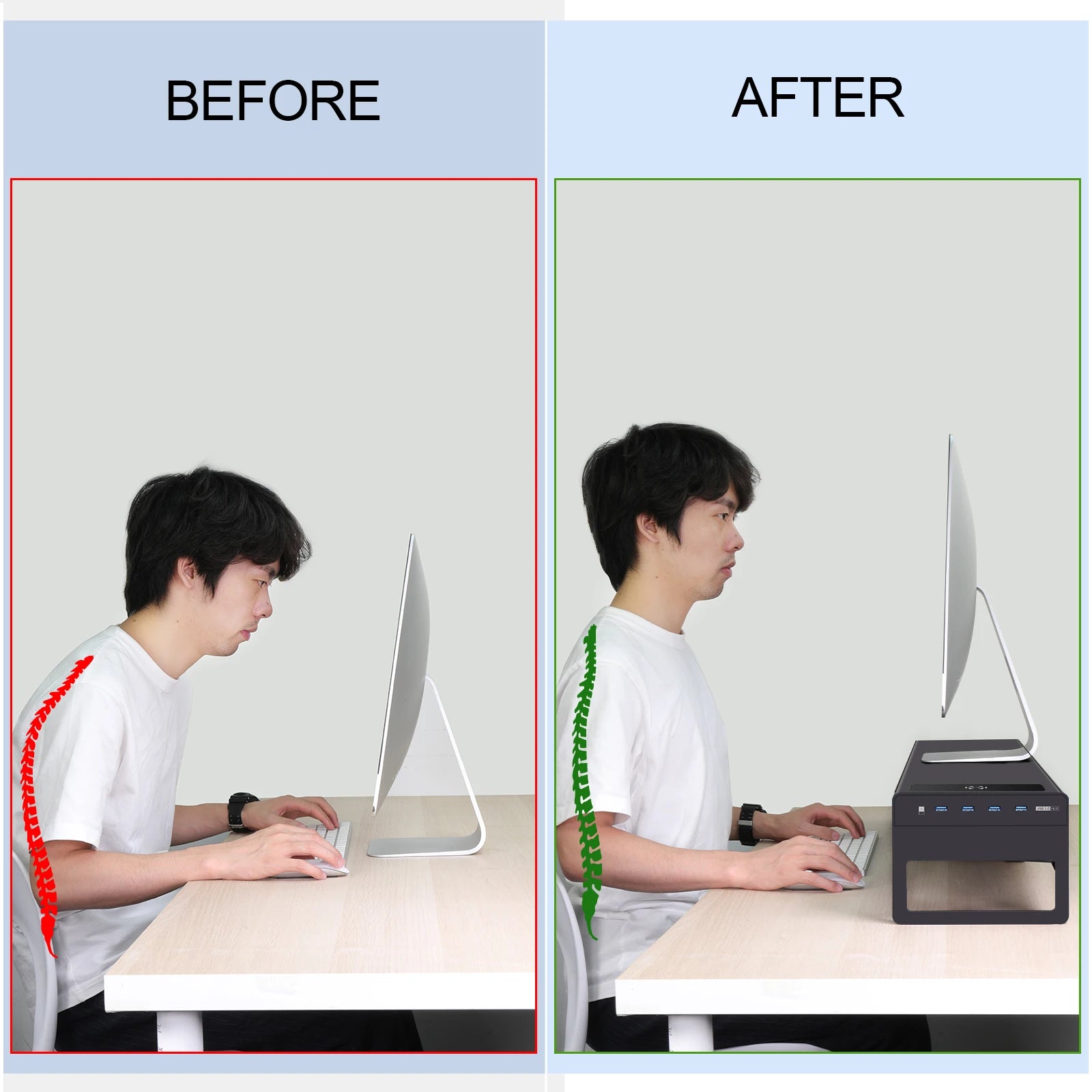 2 Tiers Dual Monitor Stand Aluminum Monitor Riser with Wireless Charging and 4 USB 3.0 Hub Ports for Computer TV Space