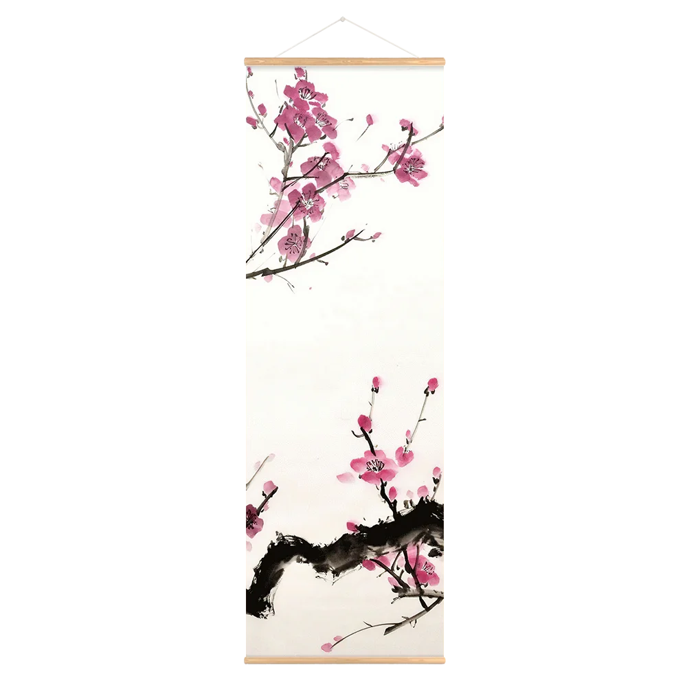 Chinese Plum Blossom Scroll Hanging Canvas Poster Vintage Flower Wall Picture Scroll Painting For Living Room Office