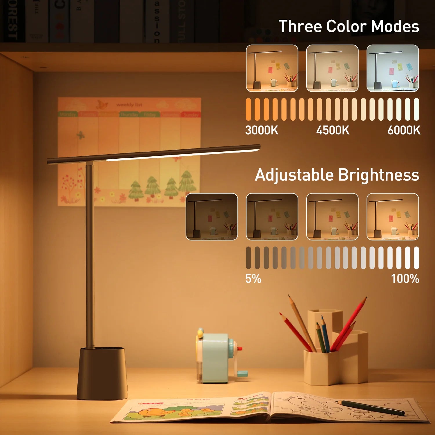 Baseus LED Desk Lamp Eye Protection Study Dimmable Office Light Foldable Table Lamp Smart Adaptive Brightness Bedside