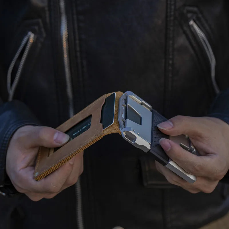 VM FASHION KISS Minimalist Wallet Set Genuine Leather Metal Rfid Credit Card Holders Antithieft Bifold Money Bag