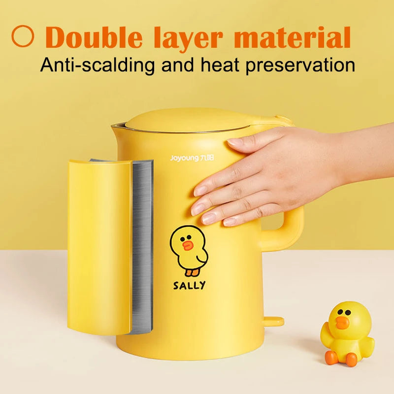 Joy 1.7L oung electric kettle 304 stainless steel double layer anti-scalding boiling water pot 1800W cartoon friend