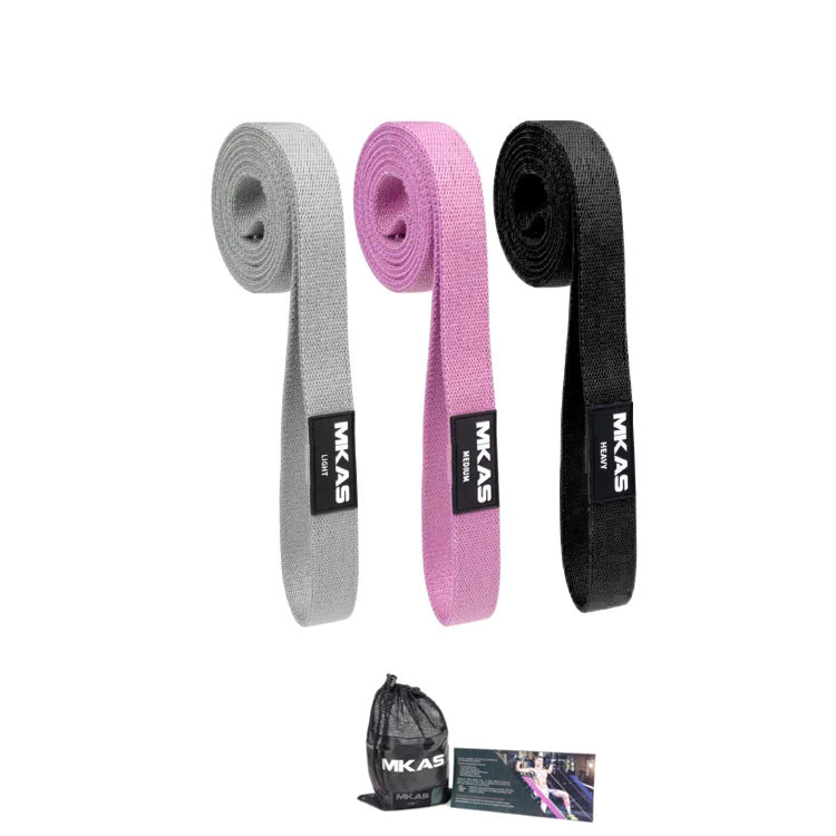 MKAS Fitness Long Resistance Bands Workout Fabric Set Exercise Elastic Booty Bands For Pull Up Woman Assist 3-Piece Leg
