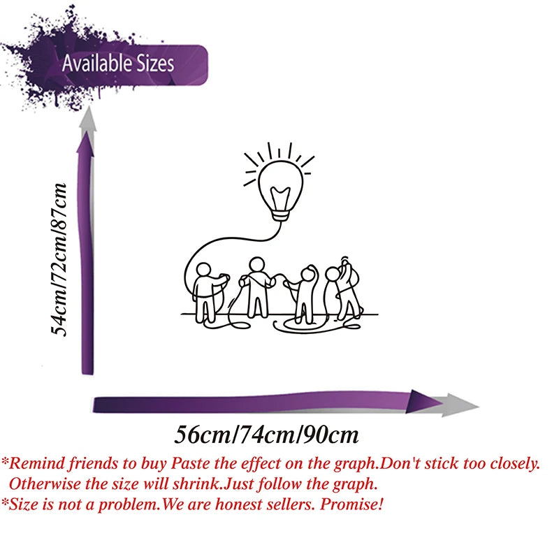 Large Office Teamwork Electric Light Wall Sticker Team Hardwork Success Inspirational Motivational Quote Wall Decal