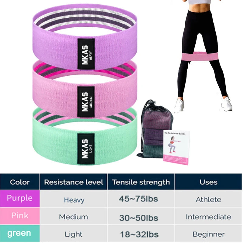 MKAS Fitness Long Resistance Bands Workout Fabric Set Exercise Elastic Booty Bands For Pull Up Woman Assist 3-Piece Leg
