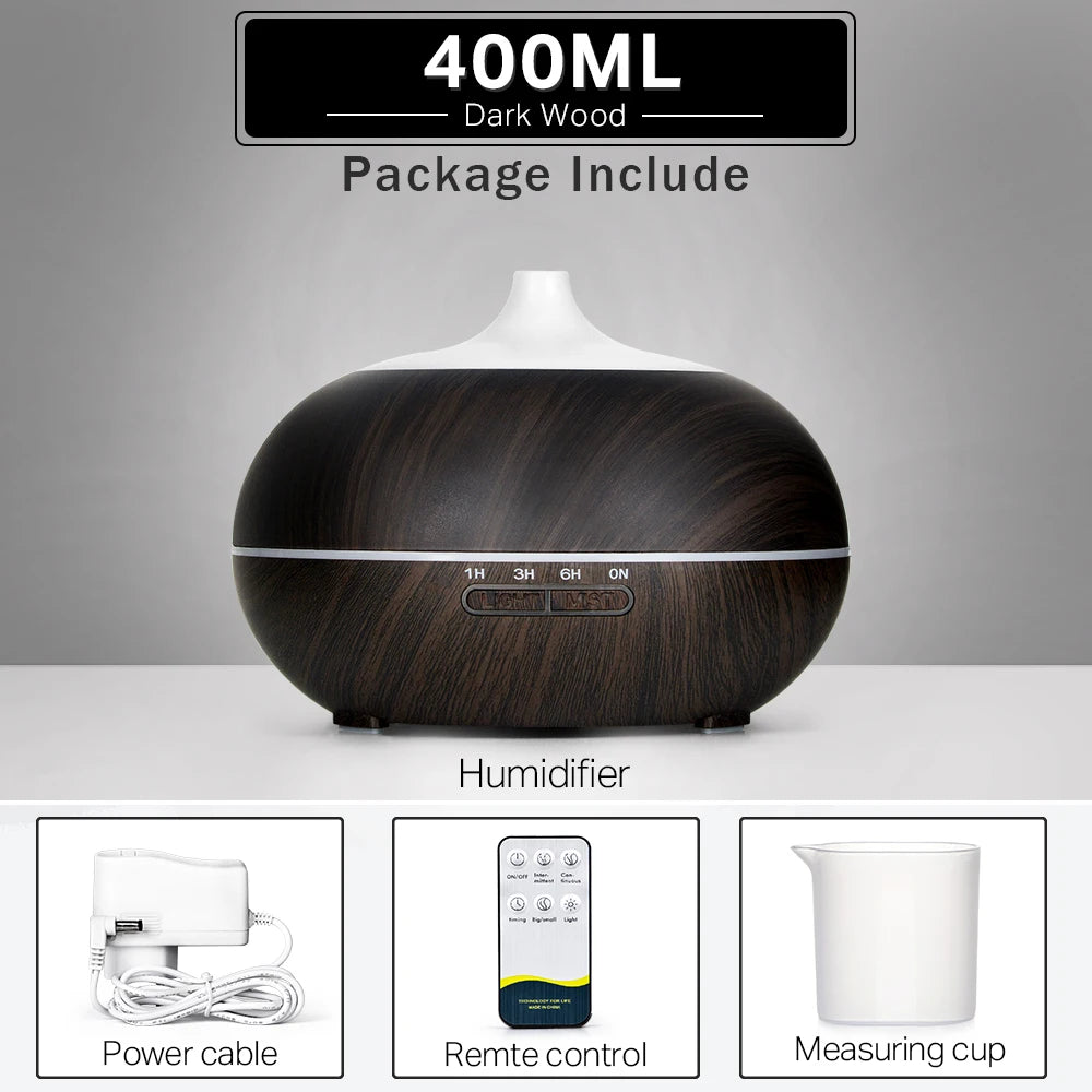 550 500 400 Aromatherapy Essential Oil Diffuser Wood Grain Remote Control Ultrasonic Air Humidifier Cool with 7 Color