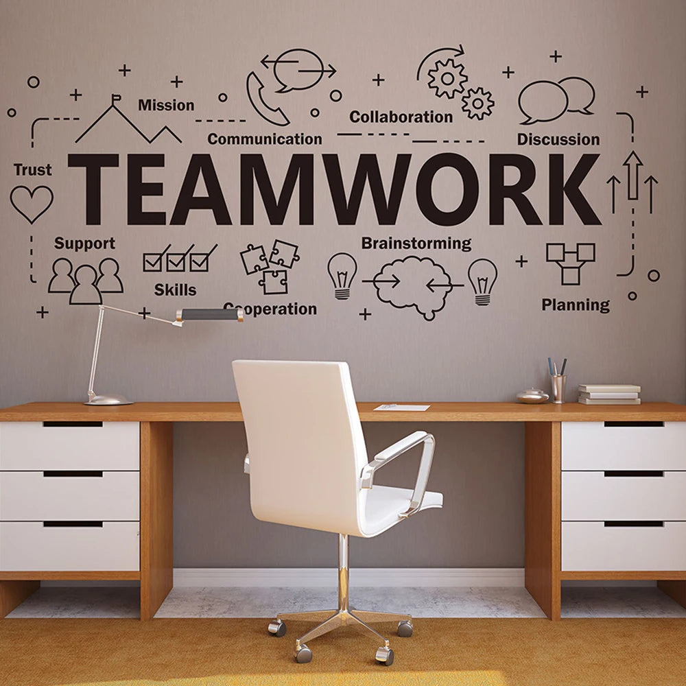 Large Teamwork Office Wall Decal Inspirational Quote Teamwork Cooperation Plan Vinyl Wall Sticker For Office Decoration