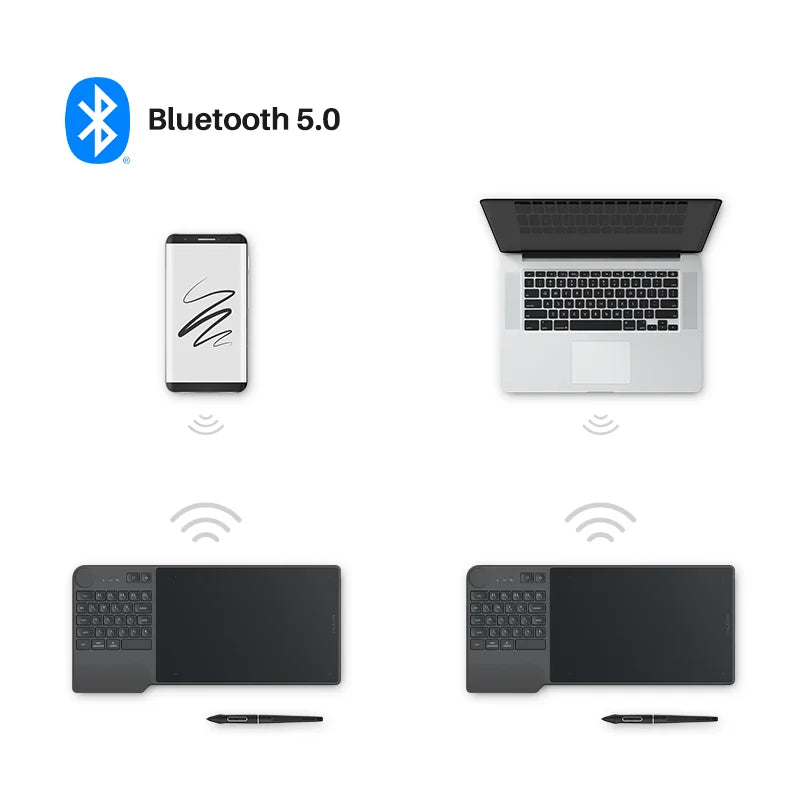 Huion KD200 Inspiroy Keydial Wireless Graphics Tablet Drawing Tablet Bluetooth 5.0 Connection 23 Press Key Keyboard