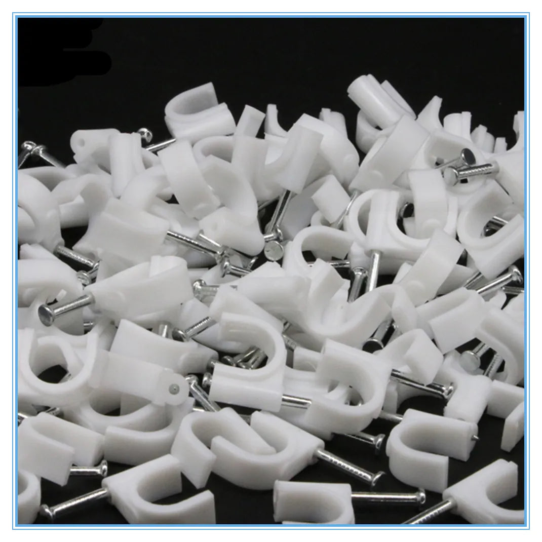 100pcs Cable fixed 25mm Flat or Round or Circle Path cable clips with Nail Wire U Circle Cable Clamp with Nail