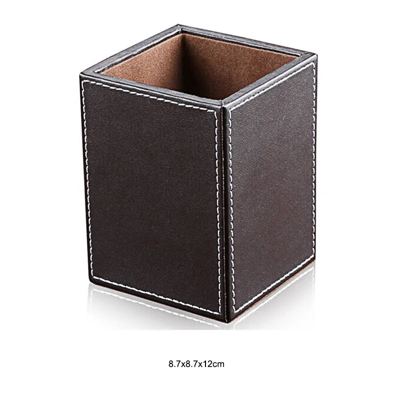 MIRUI PU Leather Desk Stand Skin Care Cosmetic Organizer Pen Holder Desktop Accessories Storage Grids Container Gifts