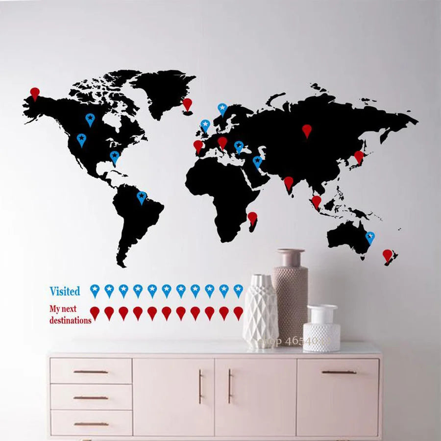 Large World Map Wall Decal Travel wall decals Sticker Home Bedroom Living Room Decor Office Adhesive Vinyl Wall Mural