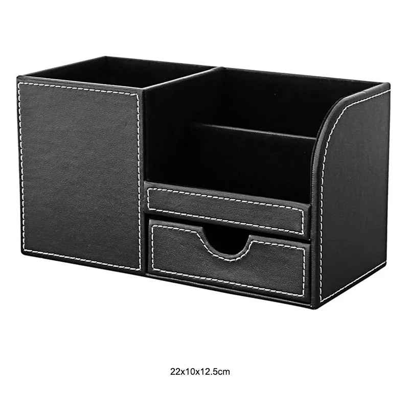 MIRUI PU Leather Desk Stand Skin Care Cosmetic Organizer Pen Holder Desktop Accessories Storage Grids Container Gifts