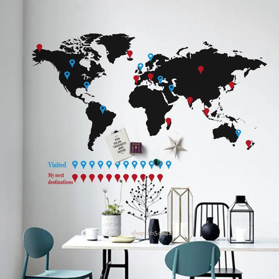 Large World Map Wall Decal Travel wall decals Sticker Home Bedroom Living Room Decor Office Adhesive Vinyl Wall Mural