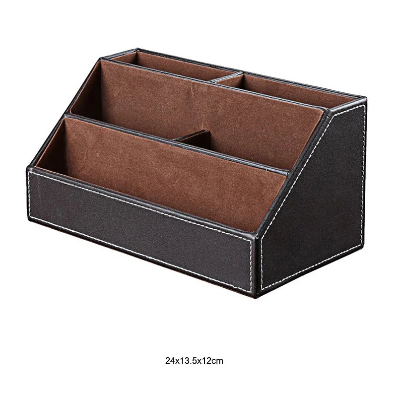 MIRUI PU Leather Desk Stand Skin Care Cosmetic Organizer Pen Holder Desktop Accessories Storage Grids Container Gifts