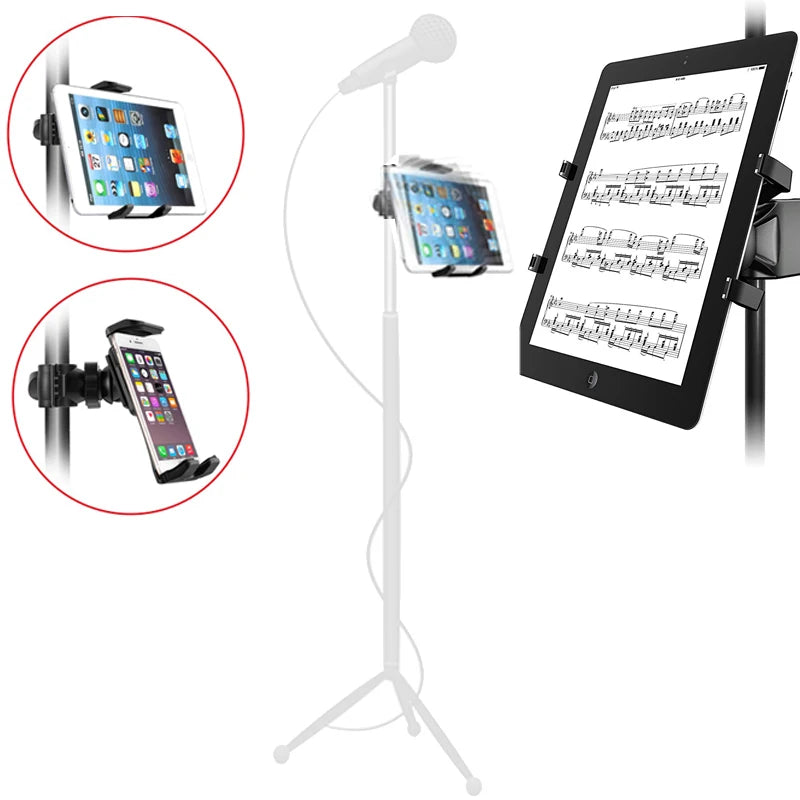 tablet holder and phone holder for Microphone stand ABC plastic mount for Apple Ipad for Iphone 4.5-10.5’’ ereader car