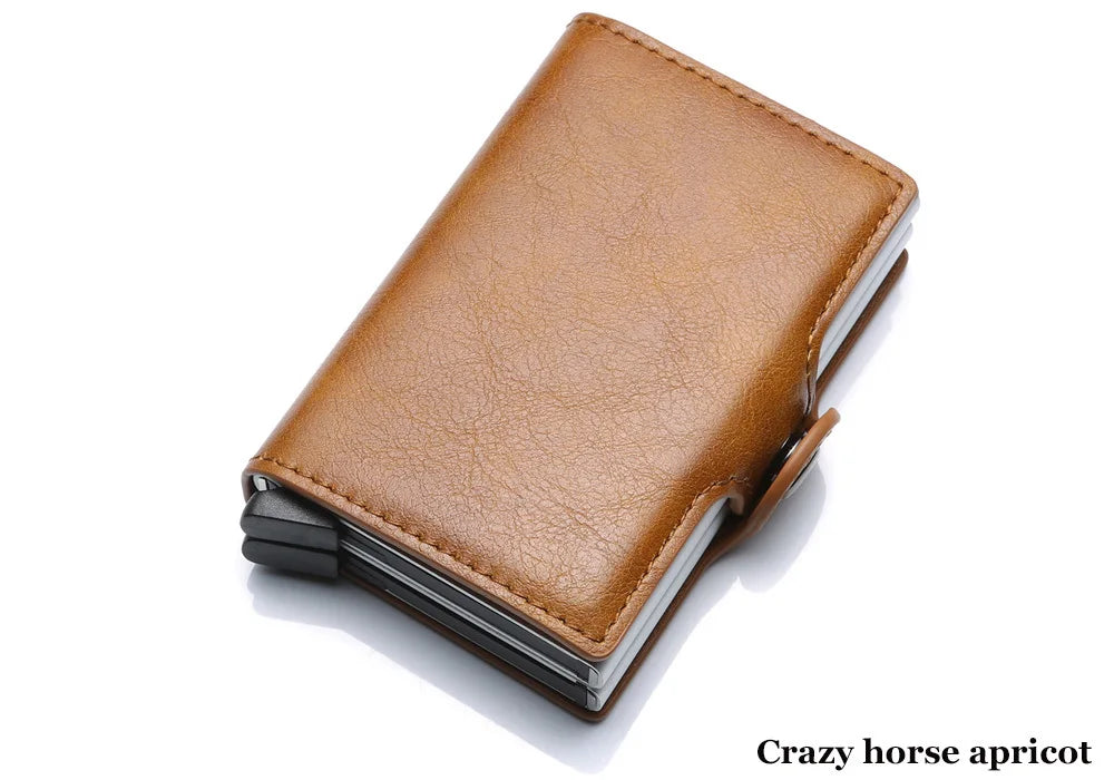 VM FASHION KISS Carbon Fiber High Quality Wallet Pu Leather RFID Security Double Aluminum Box Credit Card Holder Men