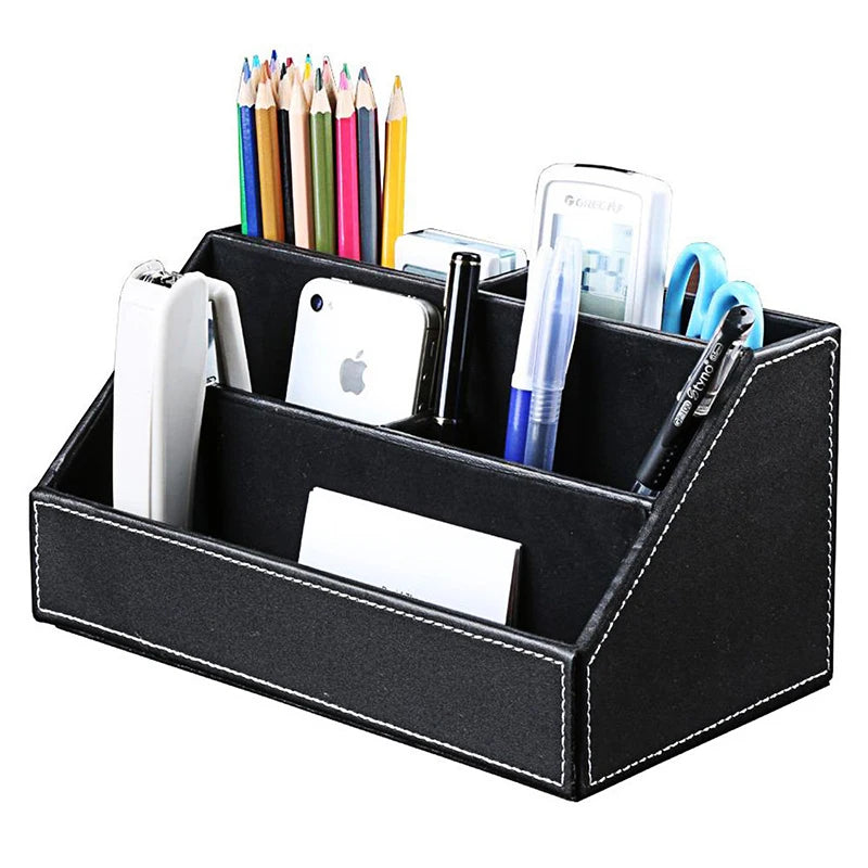 MIRUI PU Leather Desk Stand Skin Care Cosmetic Organizer Pen Holder Desktop Accessories Storage Grids Container Gifts