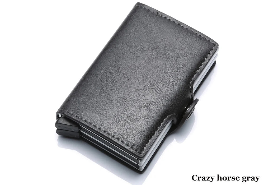 VM FASHION KISS Carbon Fiber High Quality Wallet Pu Leather RFID Security Double Aluminum Box Credit Card Holder Men