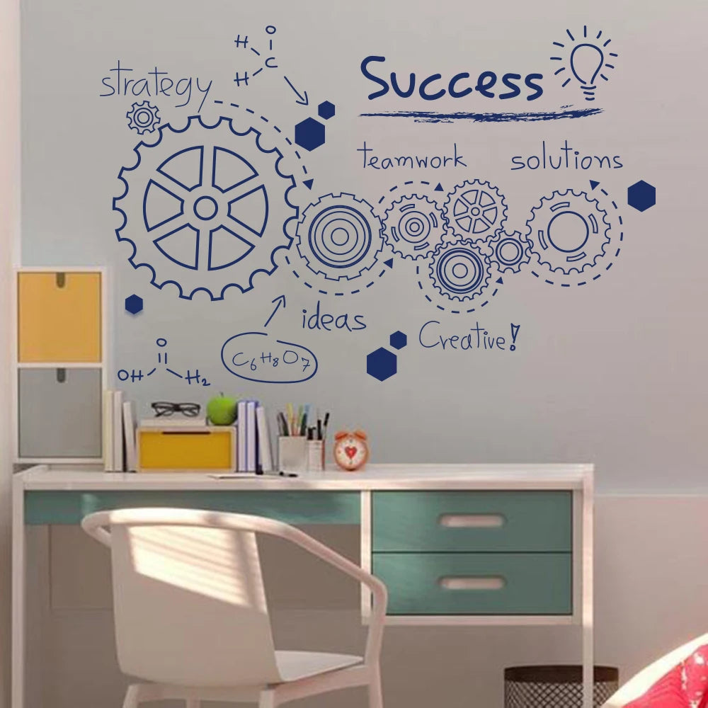 Large Office Teamwork Gear Success Wall Sticker Company Classroom Team Work Inspirational Quote Wall Decal Vinyl Home