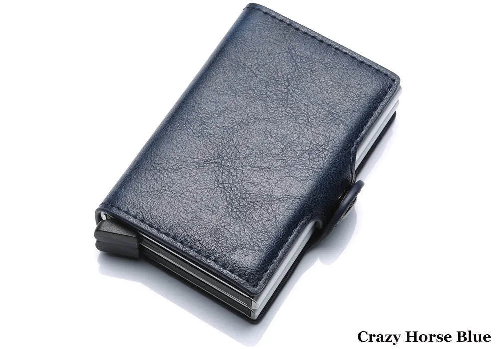 VM FASHION KISS Carbon Fiber High Quality Wallet Pu Leather RFID Security Double Aluminum Box Credit Card Holder Men