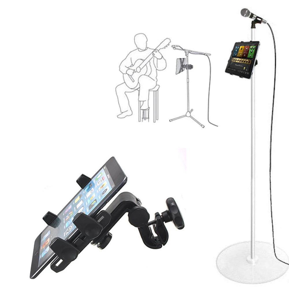 tablet holder and phone holder for Microphone stand ABC plastic mount for Apple Ipad for Iphone 4.5-10.5’’ ereader car