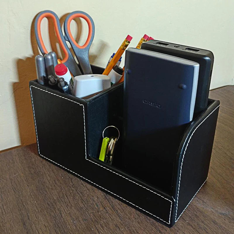 MIRUI PU Leather Desk Stand Skin Care Cosmetic Organizer Pen Holder Desktop Accessories Storage Grids Container Gifts