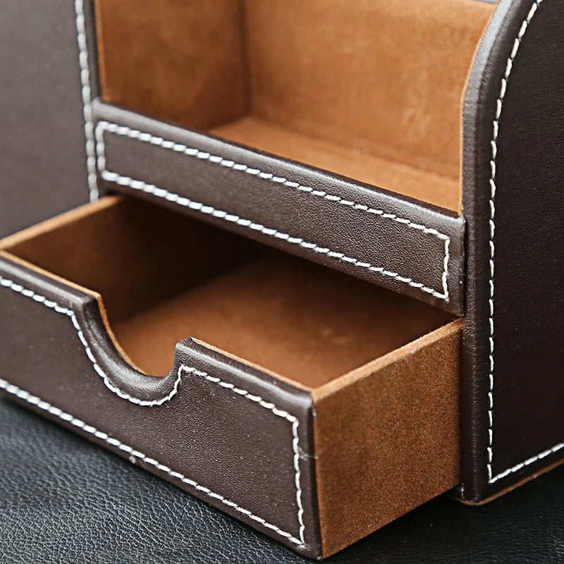 MIRUI PU Leather Desk Stand Skin Care Cosmetic Organizer Pen Holder Desktop Accessories Storage Grids Container Gifts