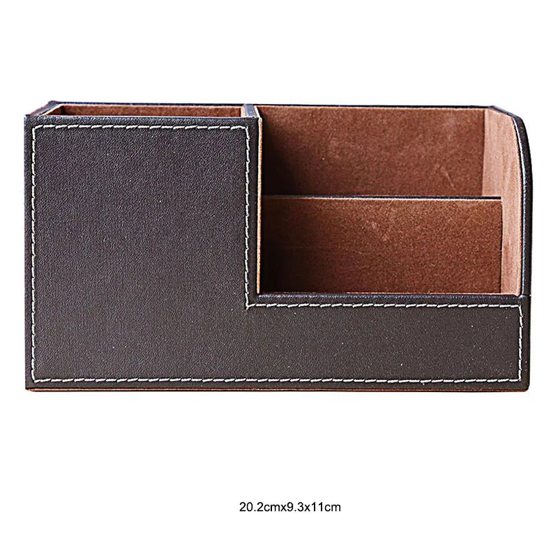 MIRUI PU Leather Desk Stand Skin Care Cosmetic Organizer Pen Holder Desktop Accessories Storage Grids Container Gifts