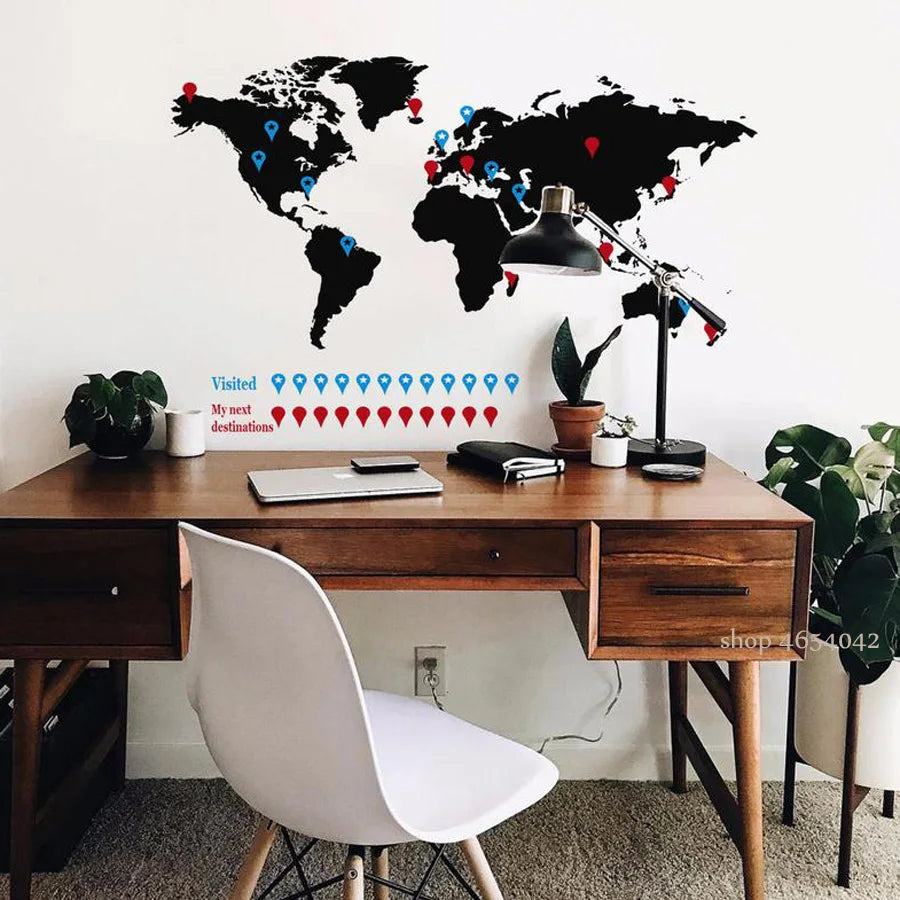 Large World Map Wall Decal Travel wall decals Sticker Home Bedroom Living Room Decor Office Adhesive Vinyl Wall Mural