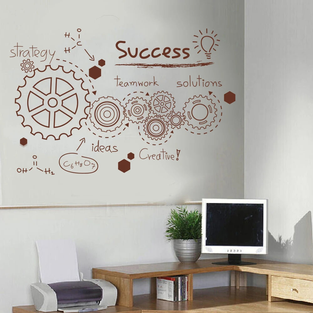 Large Office Teamwork Gear Success Wall Sticker Company Classroom Team Work Inspirational Quote Wall Decal Vinyl Home