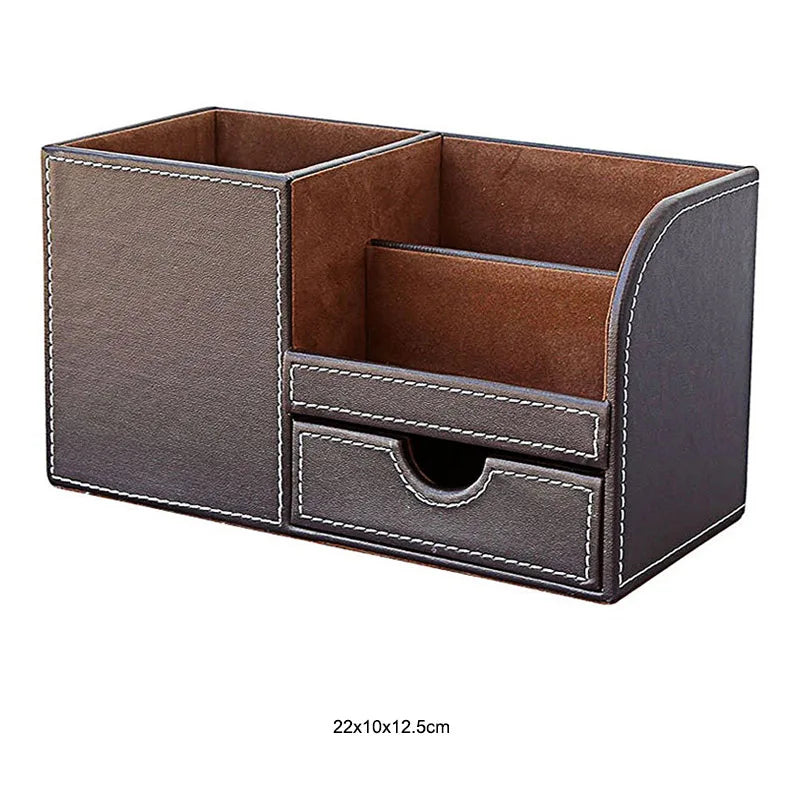 MIRUI PU Leather Desk Stand Skin Care Cosmetic Organizer Pen Holder Desktop Accessories Storage Grids Container Gifts