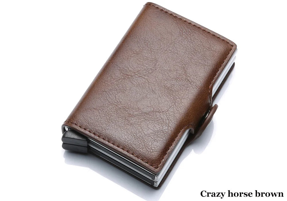 VM FASHION KISS Carbon Fiber High Quality Wallet Pu Leather RFID Security Double Aluminum Box Credit Card Holder Men