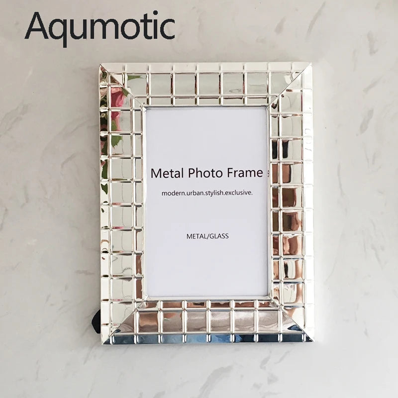 Aqumotic Nordic Iron Photo Frame Simple Silver Mirror Picture Frames Decorative Metal Set Up Wall 6’’ 7’’ 8’’ Office