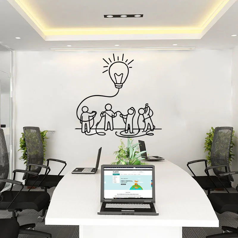 Large Office Teamwork Electric Light Wall Sticker Team Hardwork Success Inspirational Motivational Quote Wall Decal
